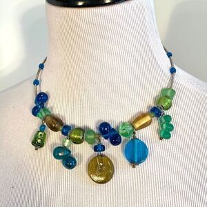 Vintage
80s Glass Bead and Wire Necklace